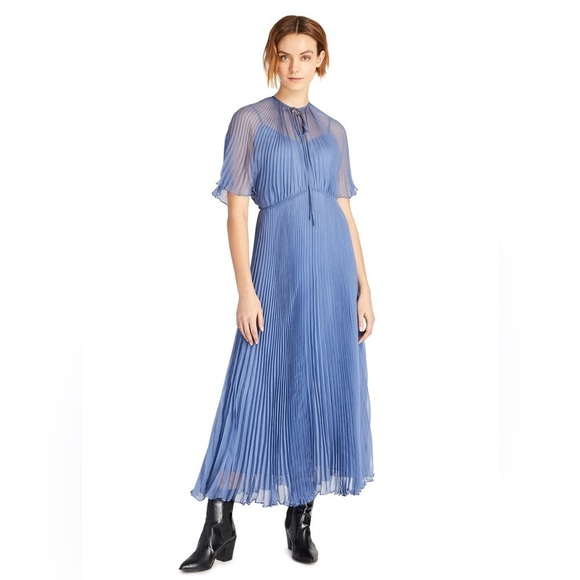 Jill Stuart Wedgwood Esme Pleated Chiffon Midi Dress - Picture 2 of 16